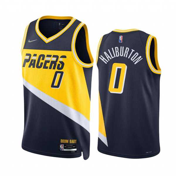 Mens Indiana Pacers #0 Tyrese Haliburton 2021-22 Navy City Edition 75th Anniversary Stitched Jersey Dzhi->indiana pacers->NBA Jersey